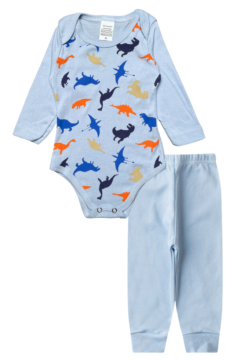 Conjunto Body Bebê Inverno Menino 2 Peças Dinos Azul - TonTon Kids Ton 2668 Azu