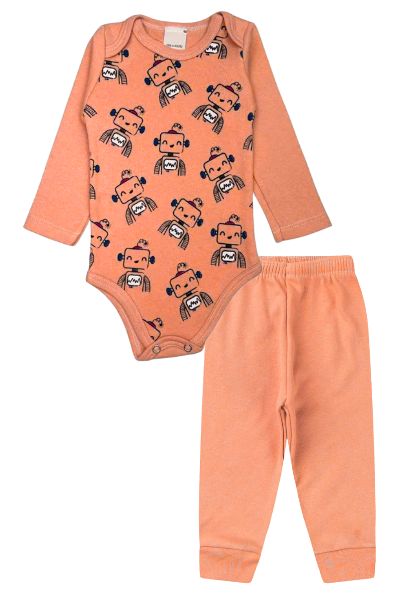 Conjunto Body Bebê Inverno Menino 2 Peças Robos Laranja - TonTon Kids
