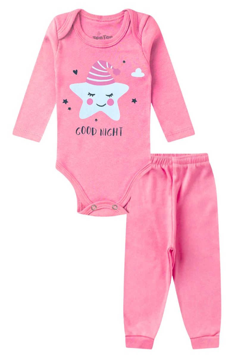 Conjunto Body Bebê Inverno Menina 2 Peças Estrela Rosa - TonTon Kids Ton 2675 Ros