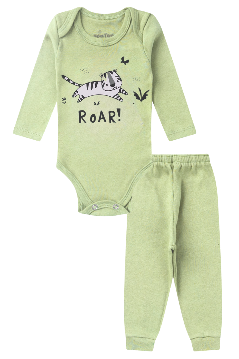 Conjunto Body Bebê Inverno Menino 2 Peças Tigre Roar Verde Claro - TonTon Kids