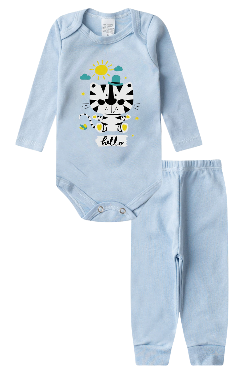 Conjunto Body Bebê Inverno Menino 2 Peças Tigre Hello Azul - TonTon Kids