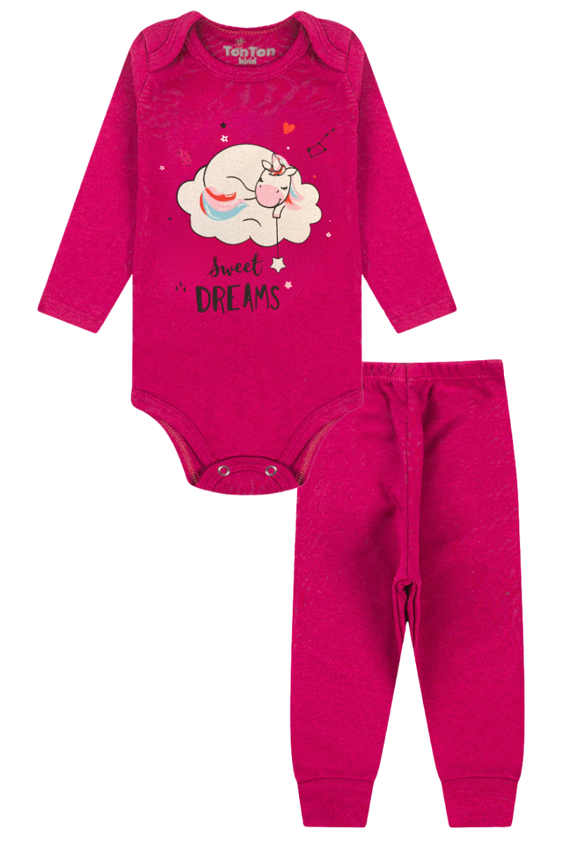 Conjunto Body Bebê Inverno Menina 2 Peças Unicornio Pink - TonTon Kids