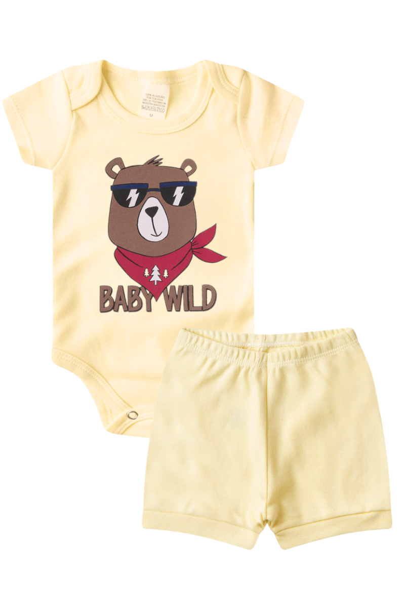Conjunto Body Bebê Verão Menino 2 Peças Baby Wild Amarelo - TonTon Kids